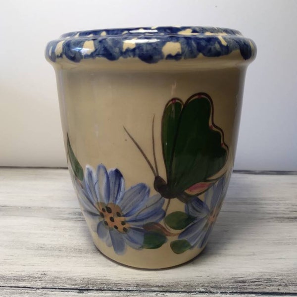 Vintage Alpine Pottery Roseville OH 1999 Butterfly Stoneware Candle Wax Warmer Crock