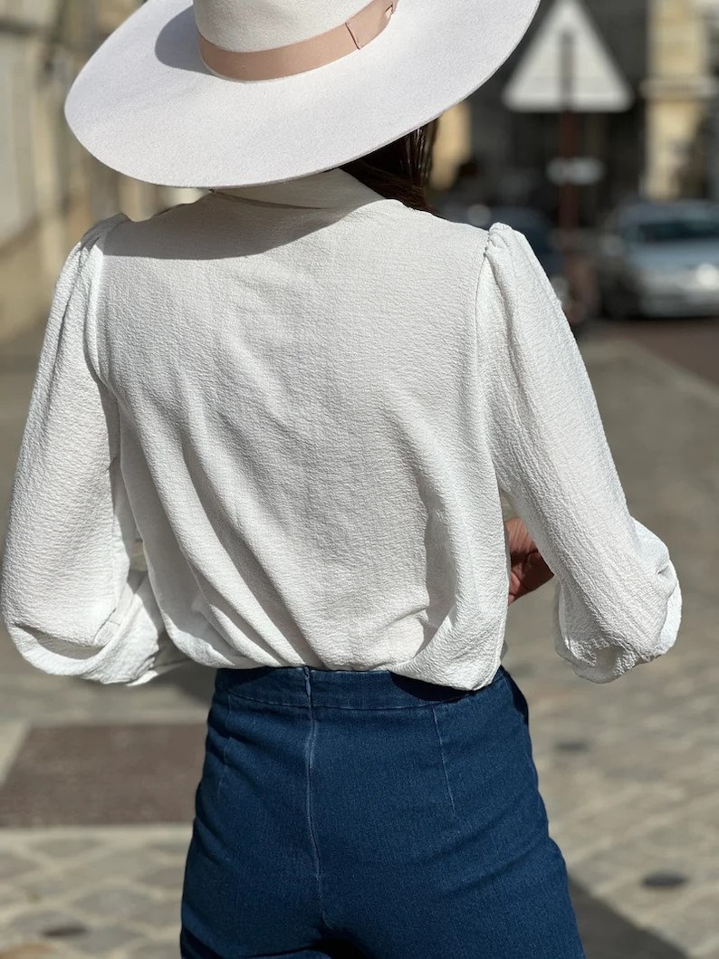 Chemise Femme Manches Longues , Chemisier Blanc, Haut Style Parisienne, Vêtement Femme Chic, chemise avec dentelle, image 8