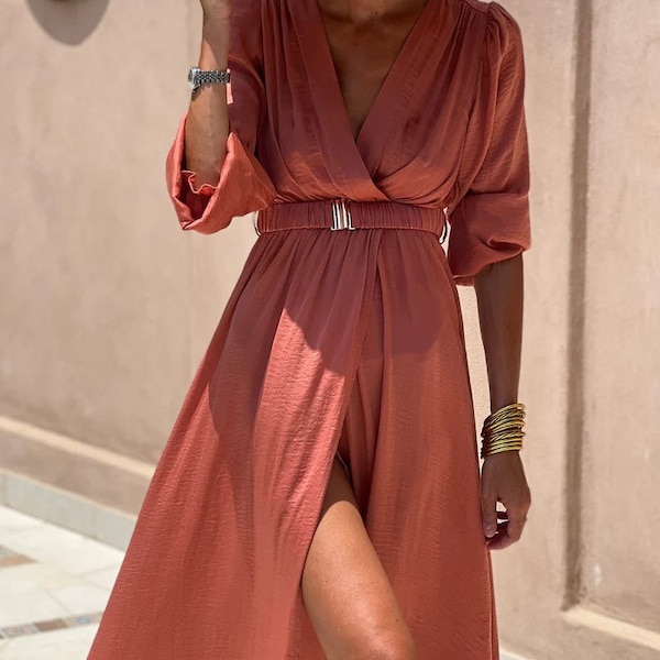Long Ceremony Dress, Fit and Flare Winter Dress, Comfortable and Elegant Chic Tunic