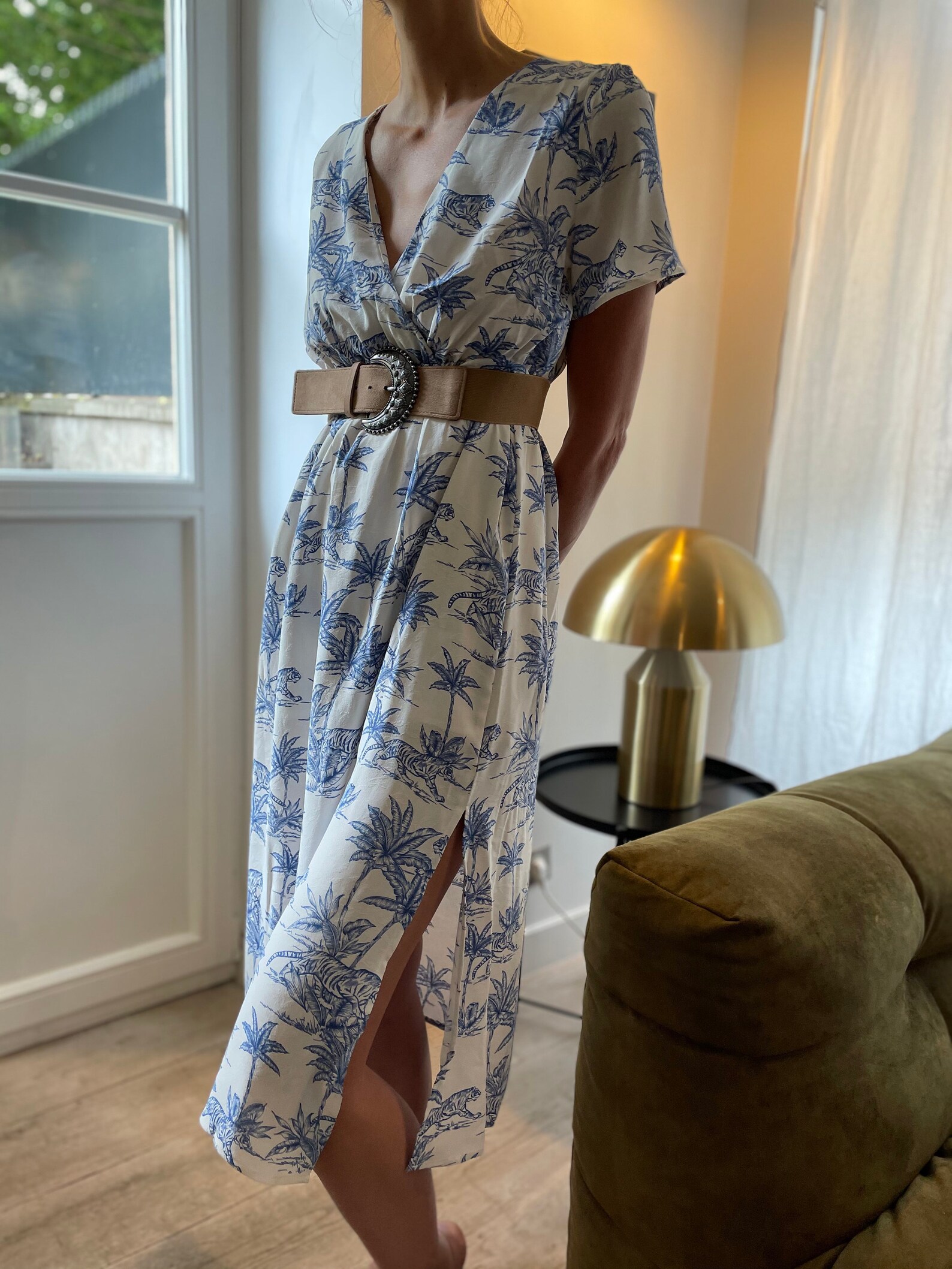 Robe Robe longue Robe fendue motif Toile de Jouy Robe Mi Etsy