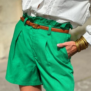 Women's Linen Shorts, Dressy Shorts, Houndstooth Shorts, Chic Parisian Spirit Clothing, chic Bermuda shorts,