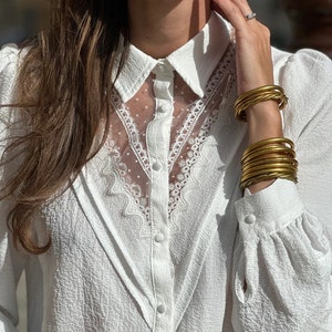 Chemise Femme Manches Longues , Chemisier Blanc, Haut Style Parisienne, Vêtement Femme Chic, chemise avec dentelle, image 2