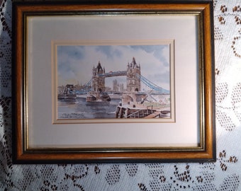 Ingelijste aquarel Print, Tower Bridge Londen, Glas, Wall Art, Martin Goode