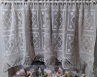 Set of 4 Filet Crochet Handmade Valances, Window Treatments, Cotton Valances, Cottage Decor