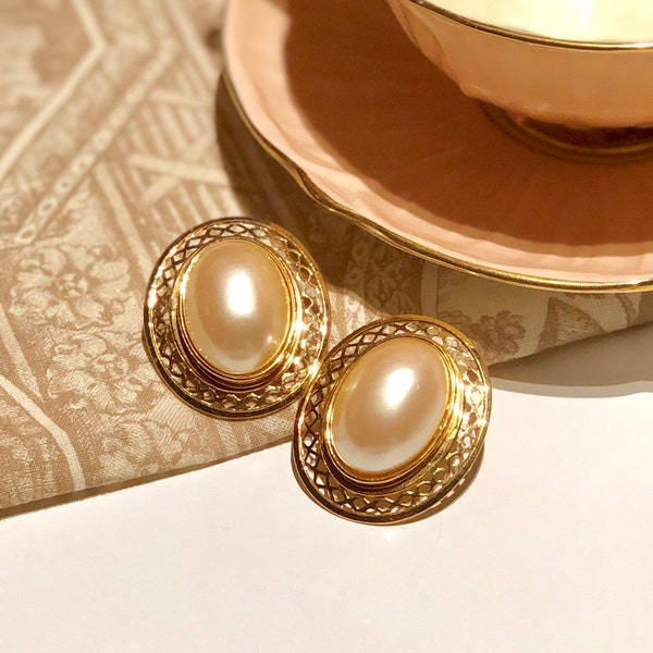Vintage Button Earrings Clip on Pierced St John Trifari Avon Monet Pearl Enamel Resin Moon Stone Runway Statement