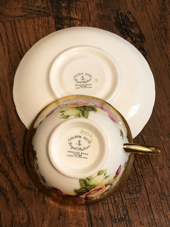 Vintage Royal Chelsea Bone China Golden Rose Tea Cup and Saucer