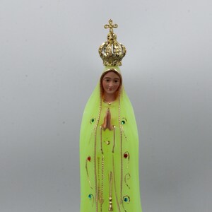 Luminous Our Lady of Fatima 28cm, Glows in the dark Statue Religious, Fluorescent Statue, Luminous hand-painted eyes, Movable crown