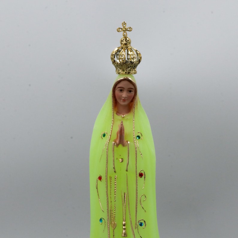 Luminous Our Lady of Fatima 28cm, Glows in the dark Statue Religious, Fluorescent Statue, Luminous hand-painted eyes, Movable crown