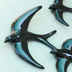 Pack of 3 Black Ceramic Swallows Wall decor bird ластівка three beautiful swallows, made of ceramic