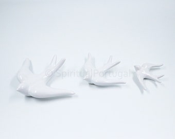 Pack 3 WHITE CERAMIC SWALLOWS Wall Decor Bird ластівка Portuguese Swallows Portugal Pottery Portugal Swallows