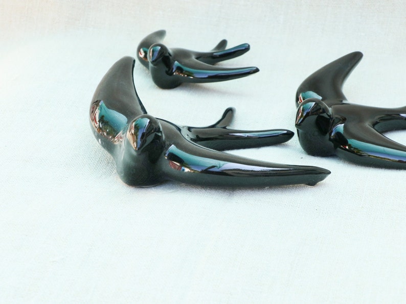 Pack of 3 Black Ceramic Swallows Wall decor bird ластівка three beautiful swallows, made of ceramic