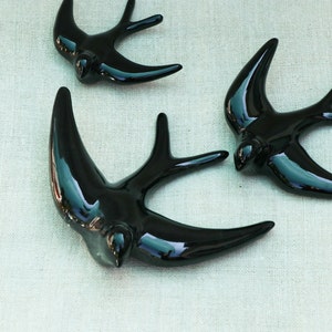 Pack of 3 Black Ceramic Swallows Wall decor bird ластівка three beautiful swallows, made of ceramic