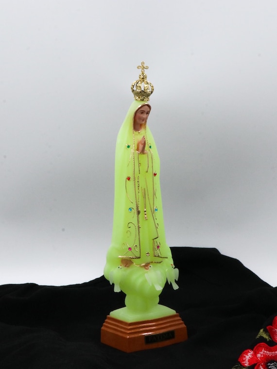 Luminous Our Lady of Fatima 28cm, Glows in the dark Statue Religious, Fluorescent Statue, Luminous, Hand-painted eyes, Movable crown, Gift