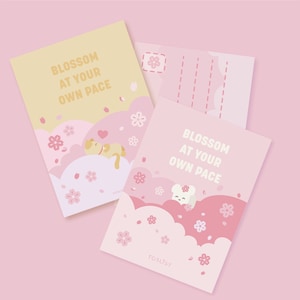 Florece a tu propio ritmo: miniimpresión artística motivacional/postal kawaii