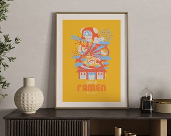 Ramen - A Square Bear Japanese Illustration on Fine Art, Eco-Friendly, Bamboo Paper