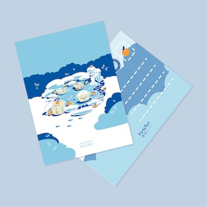Quadrat Bär Onsen A6 Postkarte und Kunstdruck