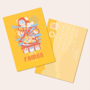 Ramen de Urso Quadrado - Mini Impressão Artística / Cartão Postal
