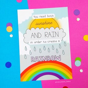 Vous avez besoin de pluie pour créer une carte postale arc-en-ciel - Impression santé mentale - Art de sensibilisation aux maladies chroniques - Cadeau de cuillère