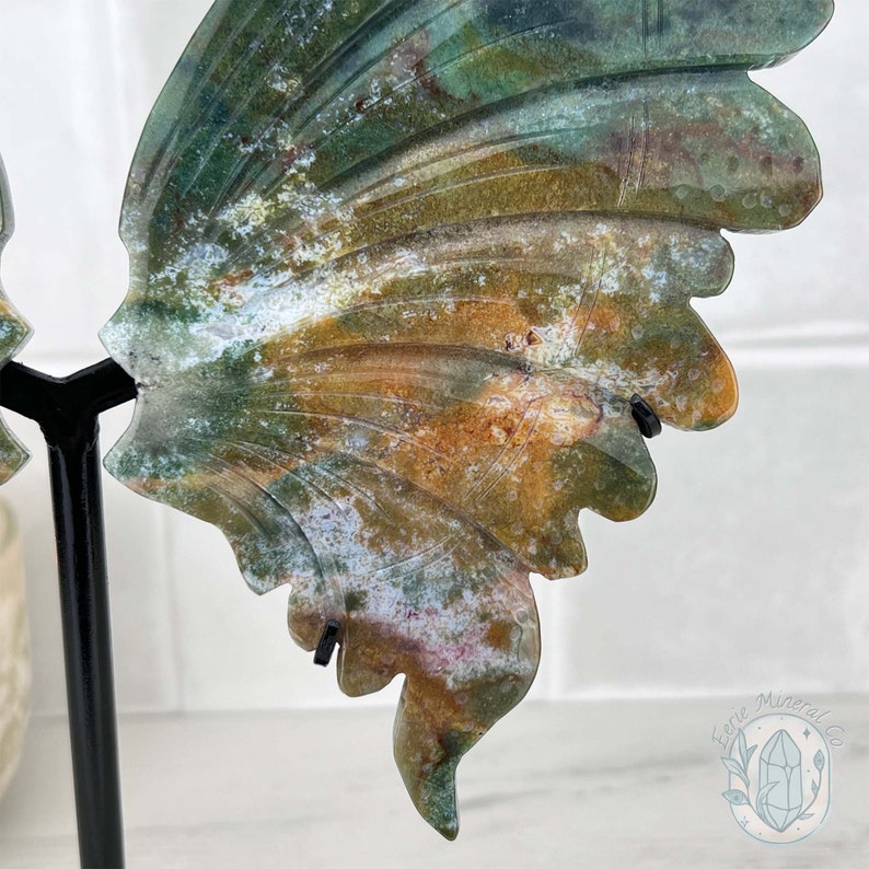 Polished Ocean Jasper Butterfly Wings on Stand Etsy