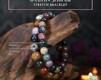 Polished Ocean Jasper Beaded Gemstone Stretch Bracelet