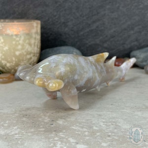 Sandy Colored Flower Agate Hammerhead Shark Carving