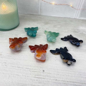 Polished Bubble Eye Multi-Colored Agate Goldfish Carvings