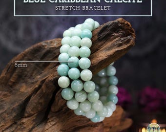 Blue Caribbean Calcite Beaded Stretch Bracelet