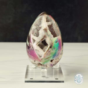 Hand Carved Rainbow Aura Druzy Sphalerite Egg