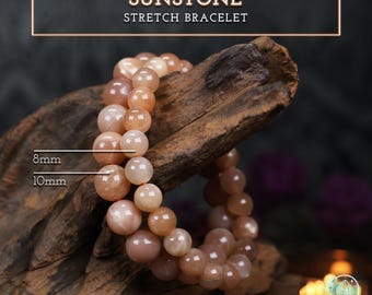 Sunstone Crystal Gemstone Beaded Stretch Bracelet