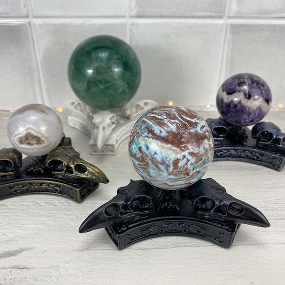 3 Raven Skull Gothic Inspired Sphere Holders
