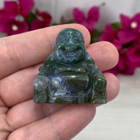 磨かれた微笑む仏像苔瑪瑙彫刻 - Etsy 日本