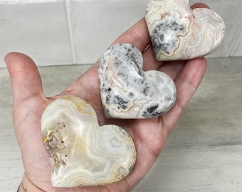 Polished Crazy Lace Agate Heart Carvings