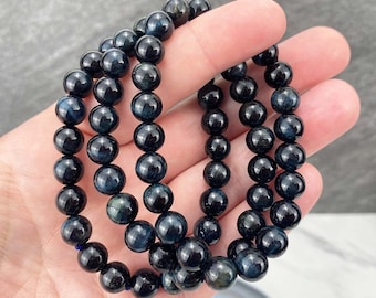 Polished Blue Tiger Eye Beaded Stretch Bracelet