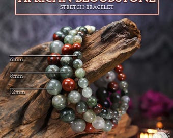 African Bloodstone Beaded Gemstone Stretch Bracelet