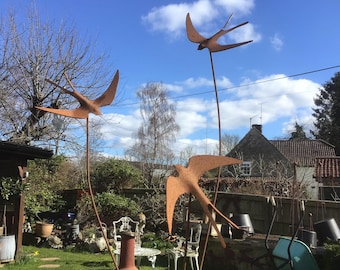 Handmade Metal Swallow Garden Ornament, Rustic Sculpture