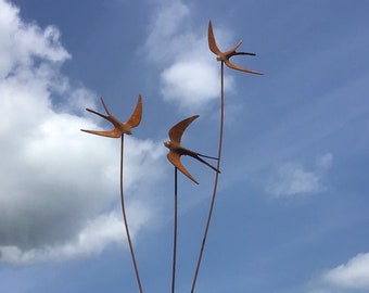 Set of 3 metal Swallows,  metal bird, wild birds, garden art, birds flying, made in UK, garden art, garden art metal