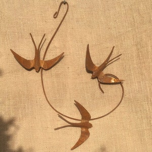 Metal Swallow - Garden Art - Wall Art - Rusty Metal - Three Swallow Swirl - Metal Birds - Swallows