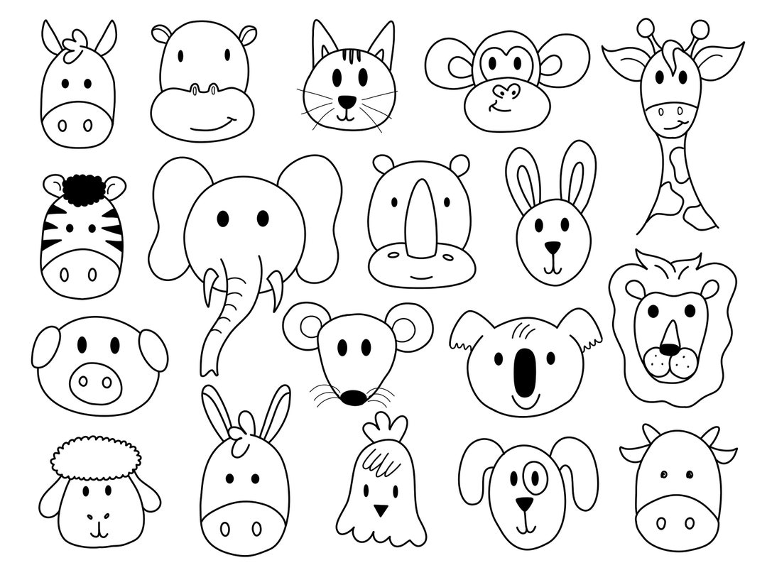 GIANT Animal Faces Coloring Page *digital Download* Etsy