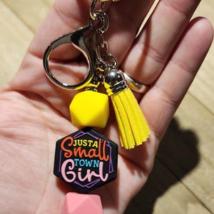 Small Town Girl keychain, purse charm, beaded keychain, silicone keychain, bag accessory, purse clip, cute bag clip, gift for girlfriend