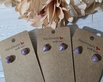 Pendientes de resina nacarada morada, pendientes de piedras preciosas hechos a mano.