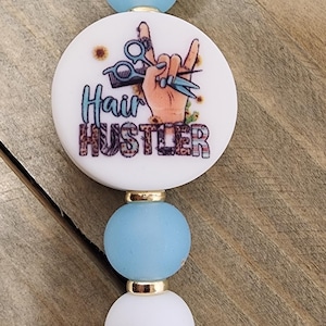 Hair Hustler keychain, purse charm, beaded chain, silicone keychain, purse clip, cute bag clip, stylist keychain, hair stylist gift, salon