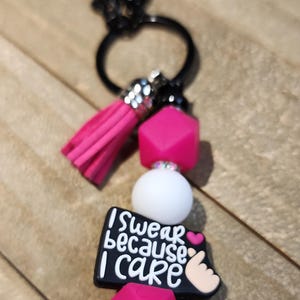 I Swear because I Care keychain, purse charm, beaded keychain, silicone keychain, bag accessory, purse clip, cute bag clip, sweary keychain