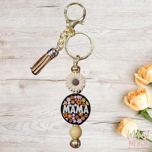 Mama floral keychain, purse charm, silicone keychain, purse clip, cute bag clip, viral keychain, Boho mom gift, keychain for mom, new mom