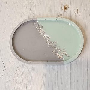 Resin tray, trinket tray, decorative tray, candle holder, teal tray, silver glitter, vanity tray, bathroom tray, makeup organizer
