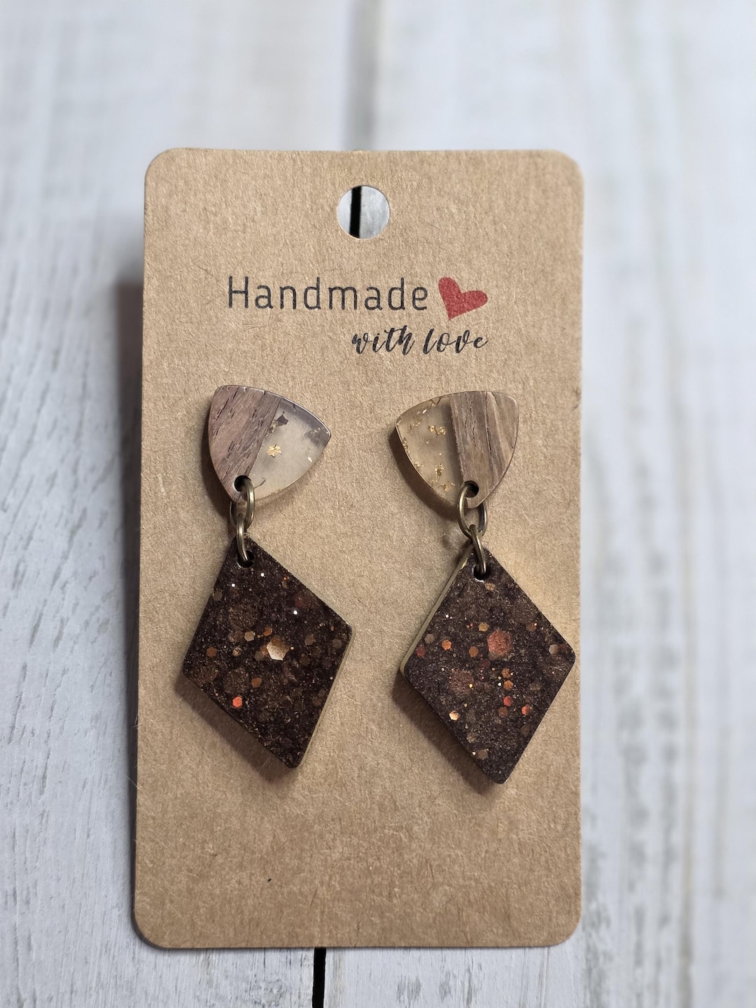 Unique Resin Ear Rings Handmade Resin Earrings: Petite Brown Dangle Earrings, Small Earrings ...