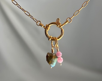 Progetta la tua collana, collana a forma di graffetta in oro - Collana con ciondolo a forma di graffetta in acciaio inossidabile placcato oro 18k - Ciondoli venduti separatamente