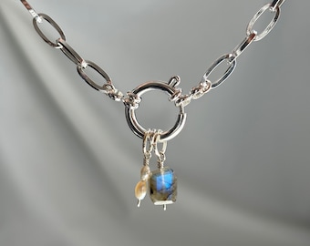 Design Your Own Necklace, Silver Paperclip Necklace, Silver Stainless Steel Necklace, Gemstone Charm Jewellery - Charms Sold Seperately