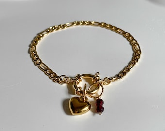 Design Your Own Bracelet, Gold Figaro Bracelet, Gold Plated Stainless Steel Bracelet, Gemstone Charm Jewellery - Charms Sold Seperately