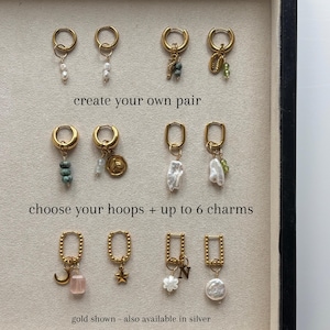 Design Your Own Charm Earrings, Make your Own Personalised Hoop Earrings Gift with Charms, Gold or Silver Custom Jewellery Gift for Her