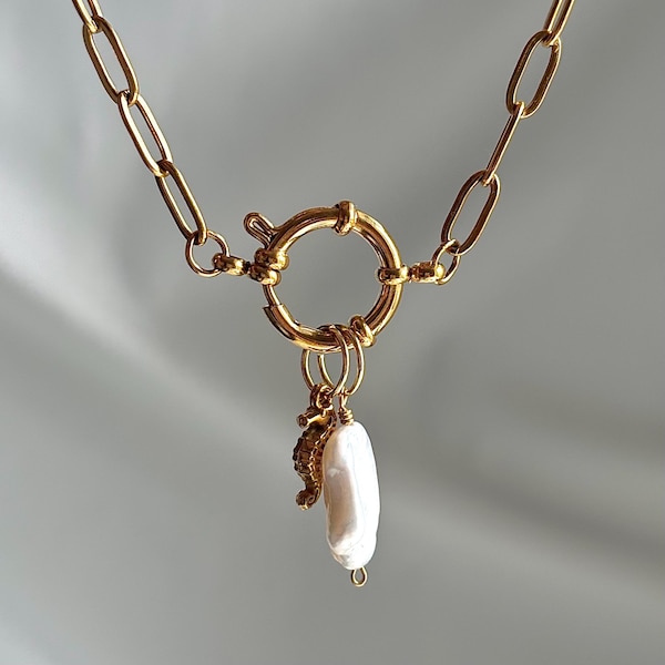 Diseña tu propio collar, collar con colgante de clip dorado, collar con colgante de clip de acero inoxidable chapado en oro de 18k - Los colgantes se venden por separado